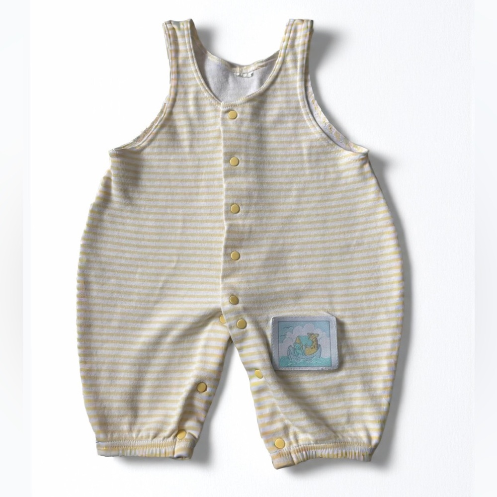 ☀️ VTG Yellow Unisex stripe Baby Romper With Cute Patch - Infant Bubble Romper
